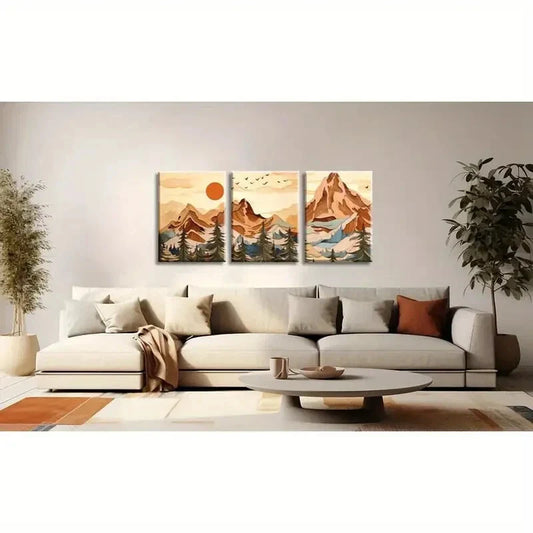3pcs Featuring Mountains, Abstract Nature Metal Print Ready to Hang Art