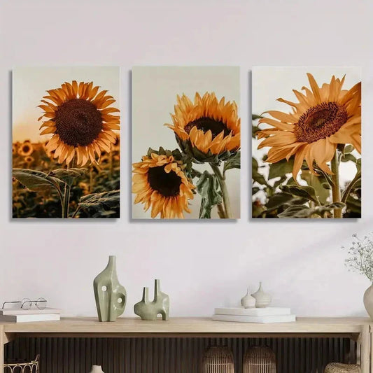 3pcs Nordic sunflower, dark sunflower blooms Metal Print Ready to Hang Art