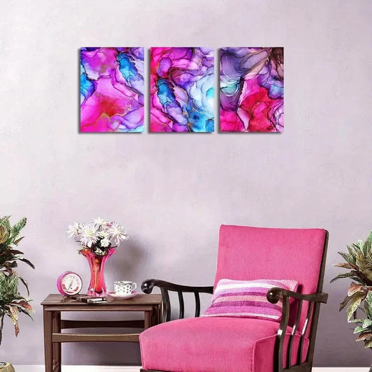 3pcs Abstract Pink Purple Pictures Metal Print Ready to Hang Art