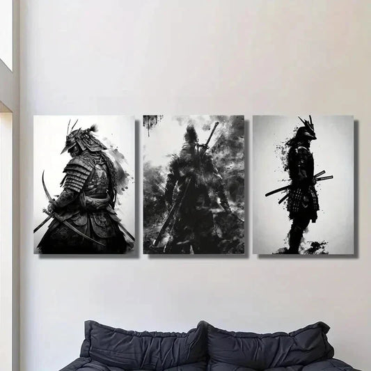 3pcs Japanese samurai abstract poster,, Metal Print Ready to Hang Art