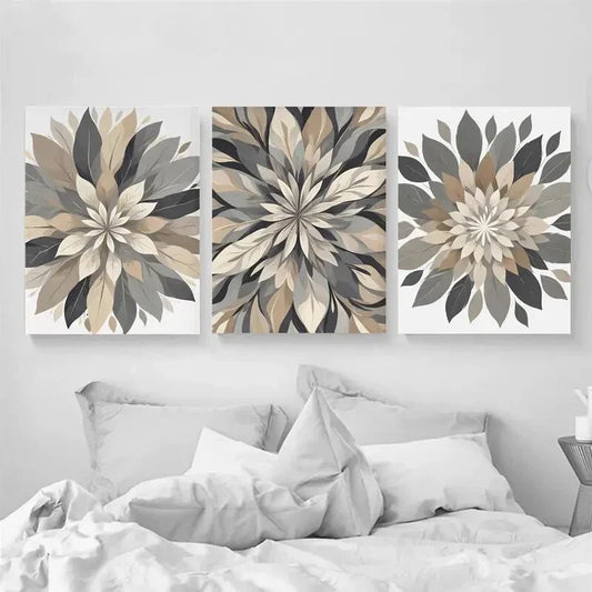 3pcs Beige Gray Flowers Metal Print Ready to Hang Art