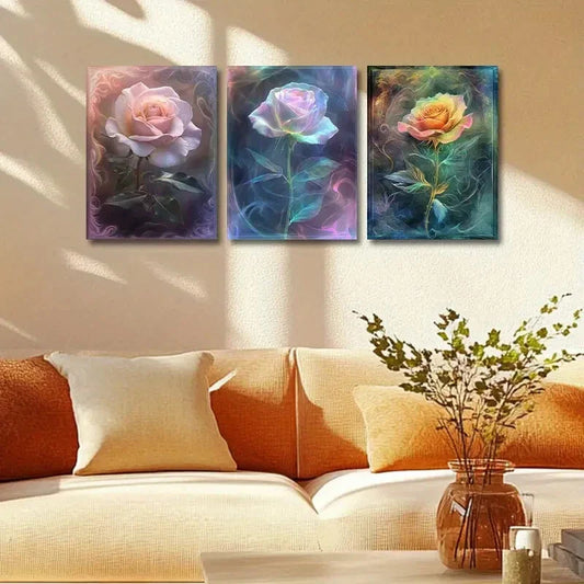 3pcs Magical Roses Design Metal Print Ready to Hang Art