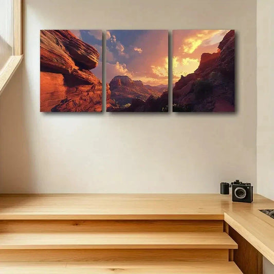 3pcs Precipice with Sky View Metal Print Ready to Hang Art