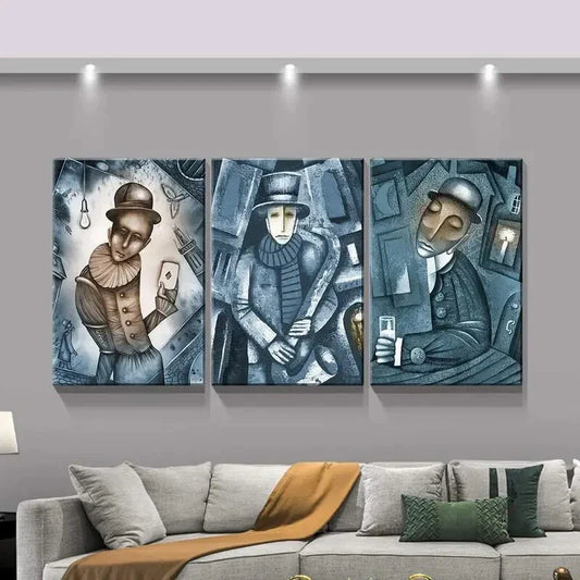 3pcs Abstract Figures in Stylish Attire, Metal Print Ready to Hang Art