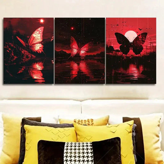 3pcs Butterfly fault art Wall Art Set Canvas Framed 40x60cm - High Quality Print 100% Australian Made Wall Canvas Ready to Hang