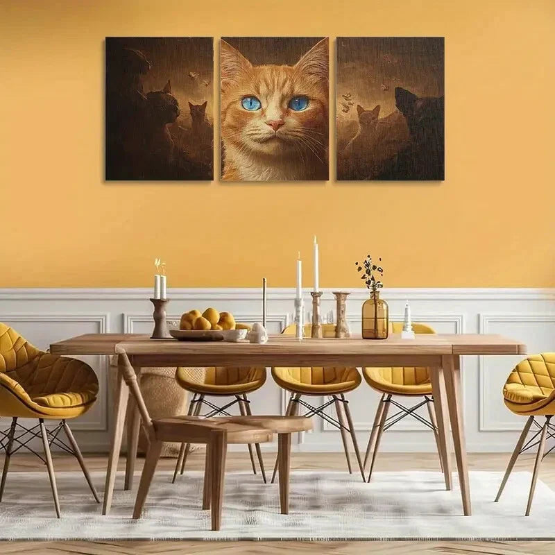3pcs Orange Cat with Blue Eyes Metal Print Ready to Hang Art