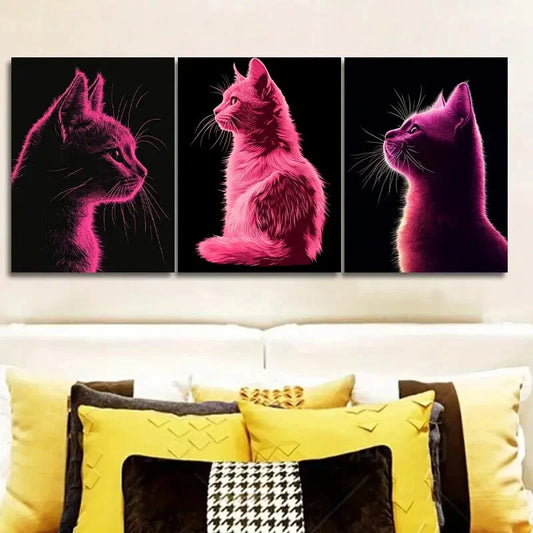 3pcs Vector Illustration Cat, Luxurious Wall Art Set Canvas Framed 40x60cm - High Quality Print 100% Australian Made Wall Canvas Ready to Hang