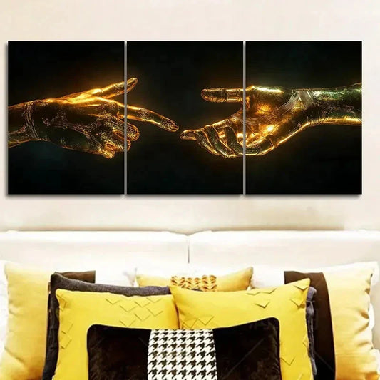 3pcs Featuring a Mechanical Hand Design Metal Print Ready to Hang Art