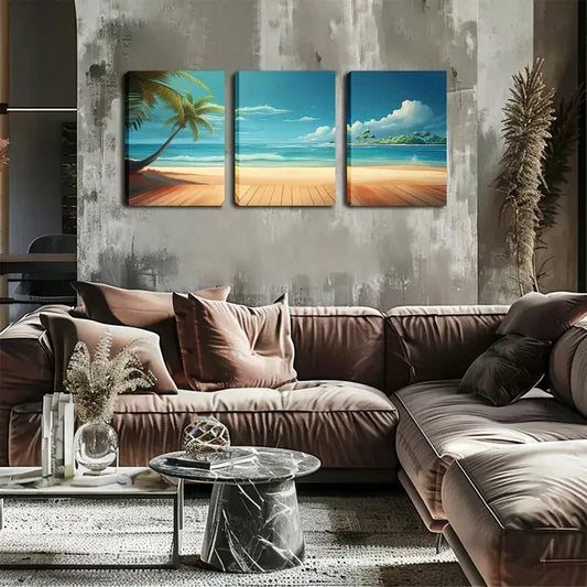 3pcs Romantic Beach, Charming Scenery Wall Art Set Canvas Framed 40x60cm - High Quality Print 100% Australian Made Wall Canvas Ready to Hang