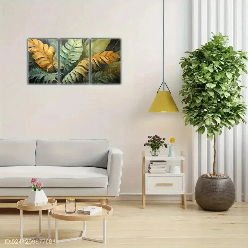 3pcs Tropical Leaves Print Abstract Green Nature Metal Print Ready to Hang Art