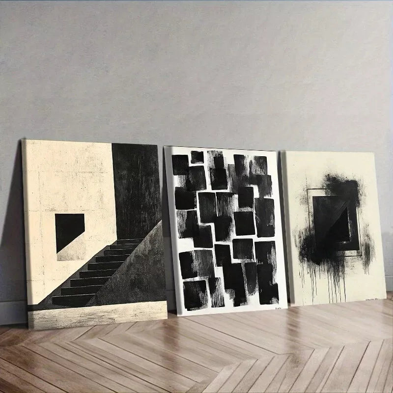 3pcs Black Ink Painting Abstract Dark Wall Art Set Canvas Framed 40x60cm - High Quality Print 100% Australian Made Wall Canvas Ready to Hang
