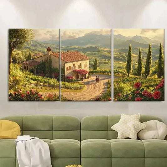 3pcs Romantic Spring Scene with Stone Farmhouse Metal Print Ready to Hang Art