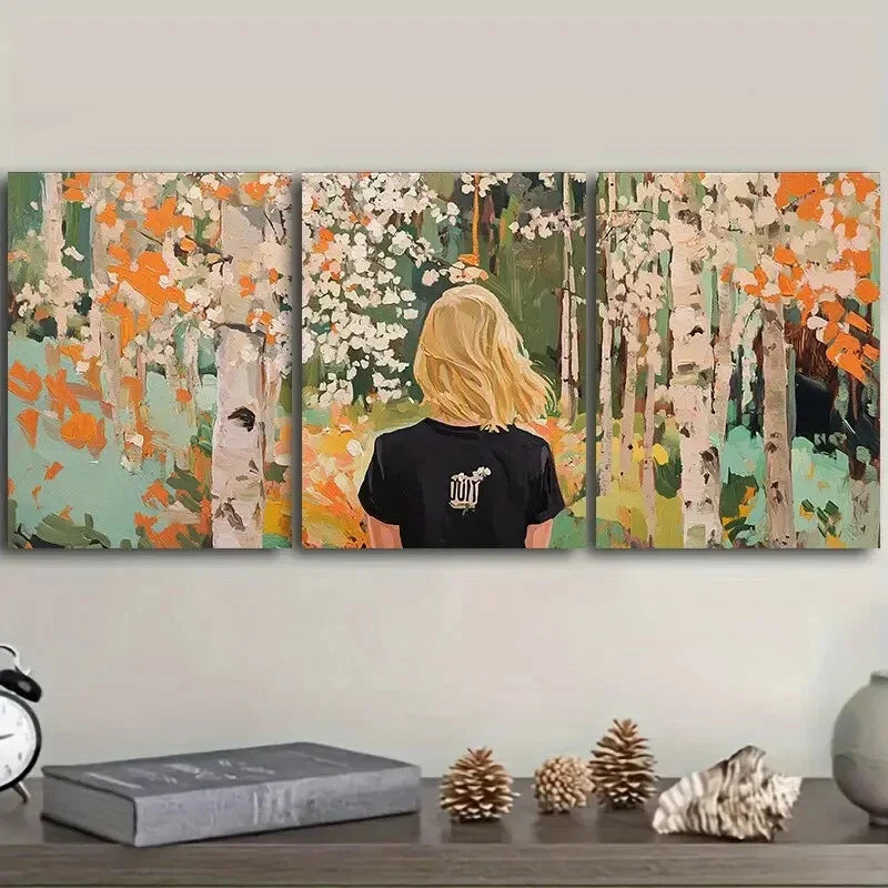 3pcs Spring forest Nature Trees Wall Art Set Canvas Framed 40x60cm - High Quality Print 100% Australian Made Wall Canvas Ready to Hang