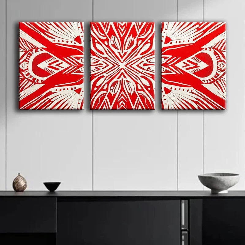 3pcs Red Modern Designs & Lines Metal Print Ready to Hang Art