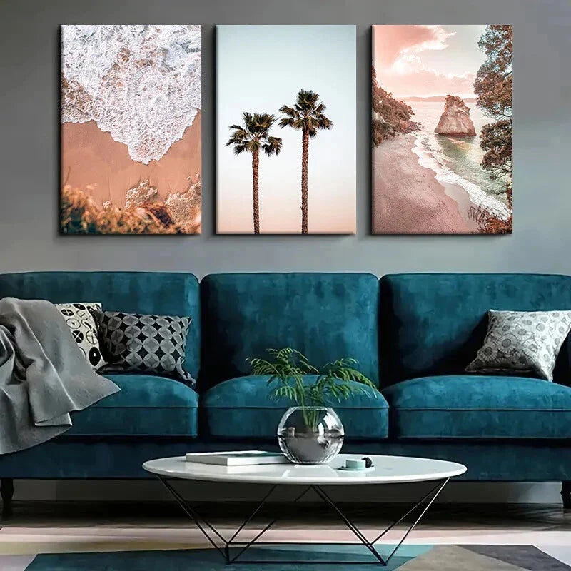 3pcs Ocean Beach & Palm Tree Nature Metal Print Ready to Hang Art