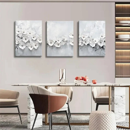 3pcs Elegant Effect Blossom Painting Soft Neutral Metal Print Ready to Hang Art