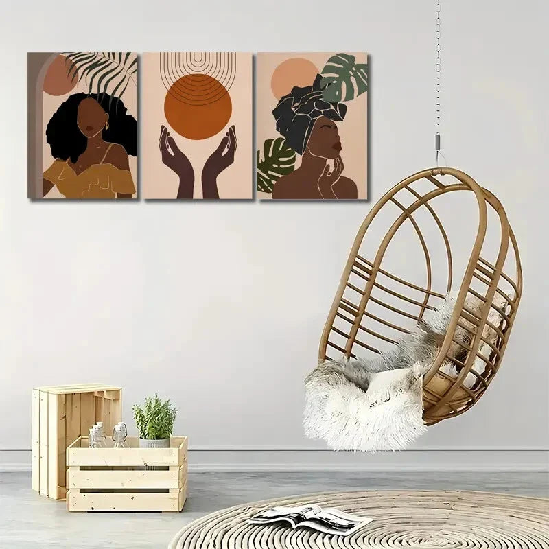 3pcs Mid-Century Modern Abstract Jungle Plant Metal Print Ready to Hang Art