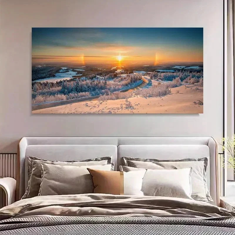 Vibrant Winter Sunrise Snow Wall Art Canvas Office Home Room Framed 120x60cm