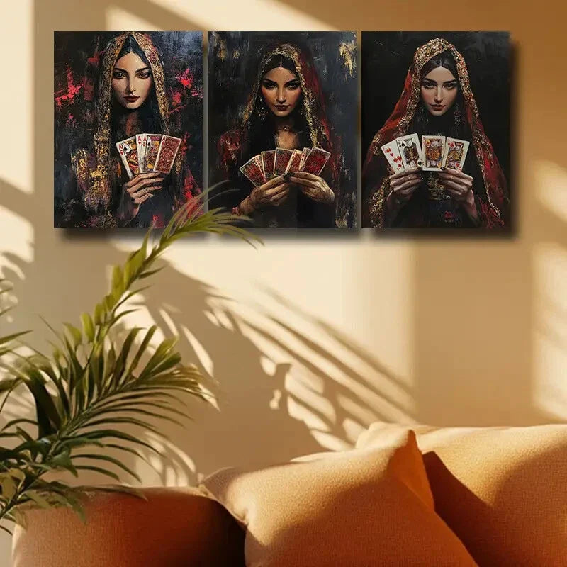 3pcs The Woman with the Card Metal Print Ready to Hang Art