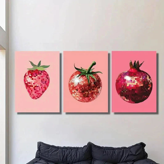 3pcs Strawberry, Tomato, Pomegranate Wall Art Set Canvas Framed 40x60cm - High Quality Print 100% Australian Made Wall Canvas Ready to Hang