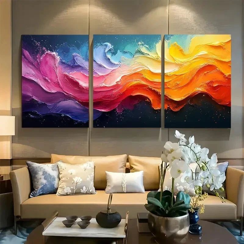 3pcs Vibrant Colors Abstract Paint Splash Metal Print Ready to Hang Art