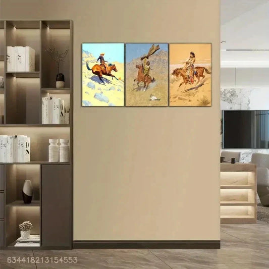 3pcs Cowboy & Native American Tribe Metal Print Ready to Hang Art