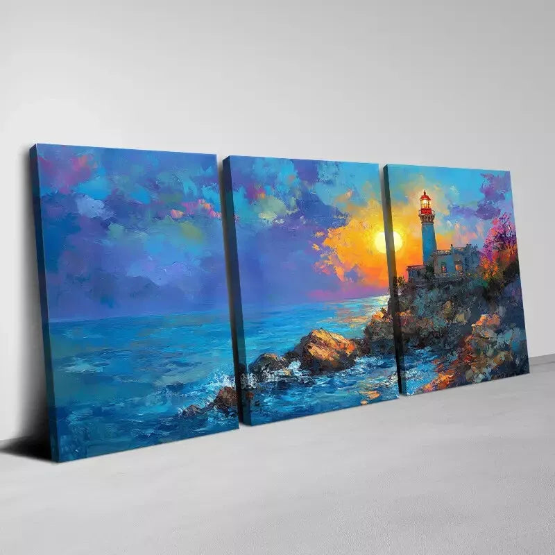 3pcs Stunning Lighthouse Seascape Ocean View Wall Art Set Canvas Framed 40x60cm - High Quality Print 100% Australian Made Wall Canvas Ready to Hang