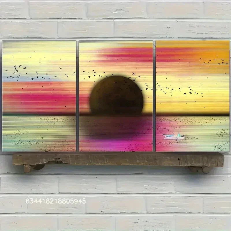 3pcs , Seascape, sea, boat in the sea landscape Metal Print Ready to Hang Art