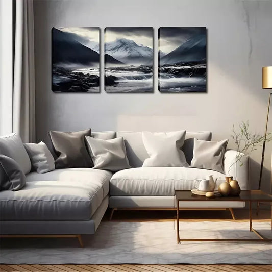 3pcs Black and White Background, Mountain Wall Art Set Canvas Framed 40x60cm - High Quality Print 100% Australian Made Wall Canvas Ready to Hang