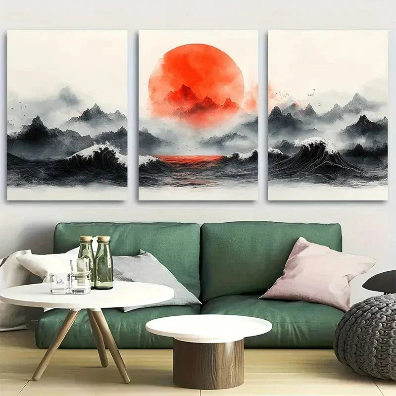 3pcs Zen-Inspired Japanese Wave Haiku Metal Print Ready to Hang Art
