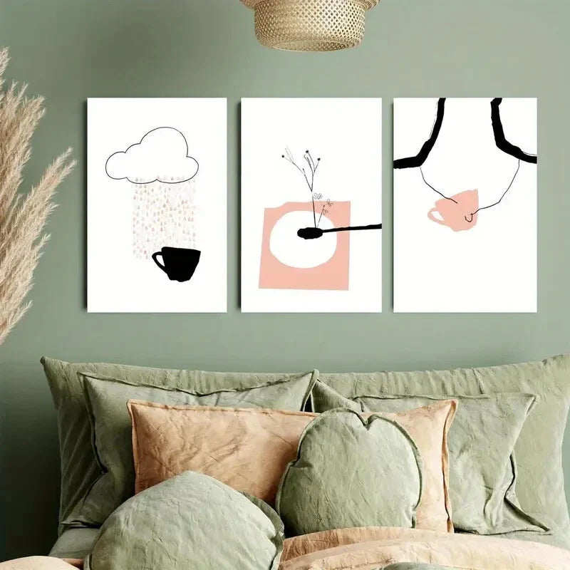 3pcs Tea Party, Milk Cloud, Spring Soup Metal Print Ready to Hang Art