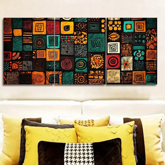 3pcs African Patterns for Home Painting Metal Print Ready to Hang Art