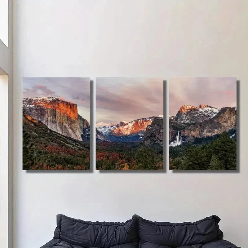 3pcs Yosemite National Park, mountain scenery, Metal Print Ready to Hang Art