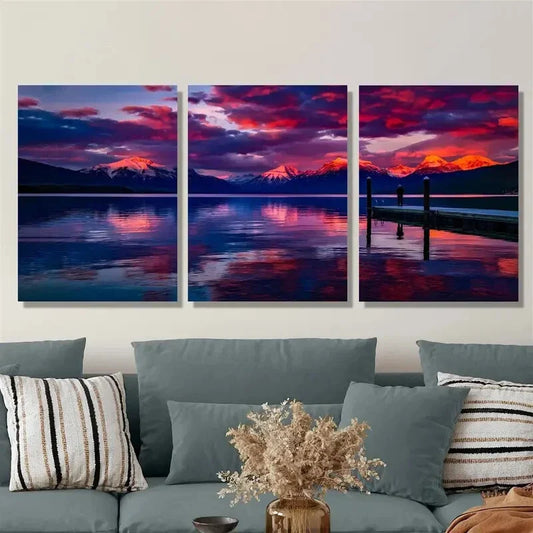 3pcs he lake and snow-capped mountains Metal Print Ready to Hang Art