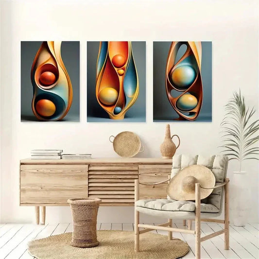 3pcs Nordic Style Modern Abstract Metal Print Ready to Hang Art