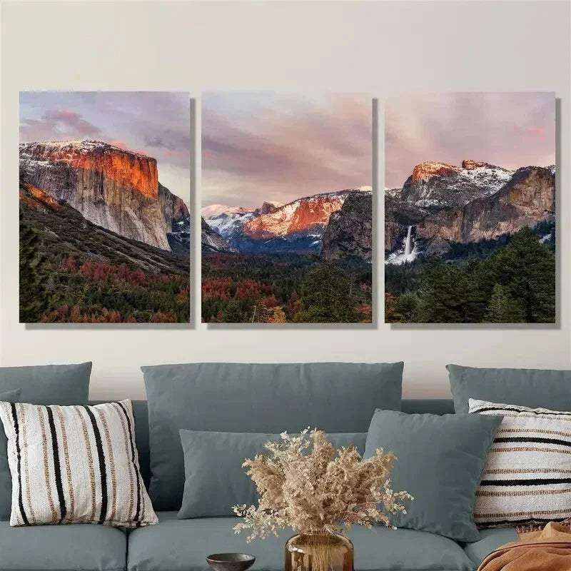 3pcs Yosemite National Park, mountain scenery, Metal Print Ready to Hang Art