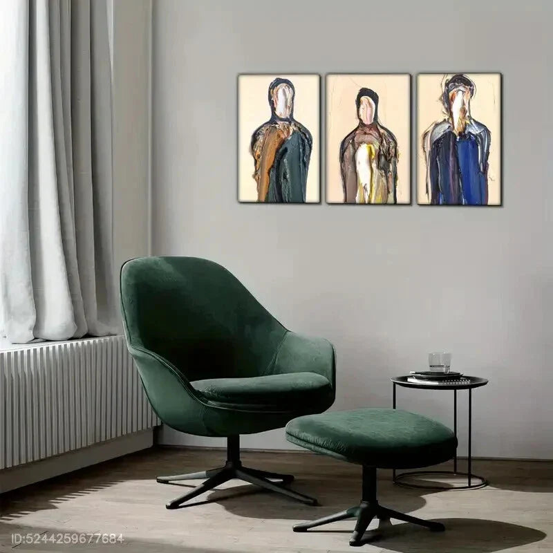 3pcs Surreal Male Portrait Art Modern Art Style Metal Print Ready to Hang Art