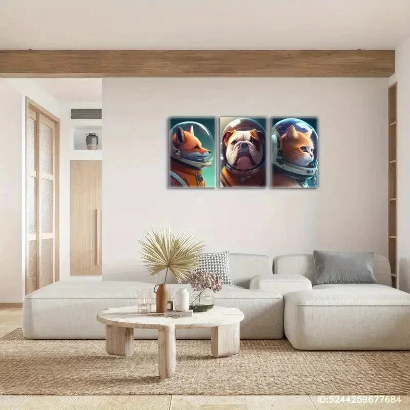 3pcs Animal Portrait Art Poster Surreal Art Metal Print Ready to Hang Art