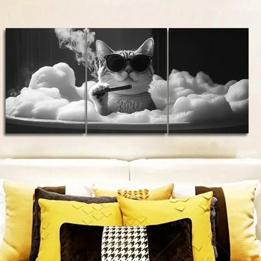 3pcs Gangster Brother Kitten Wall Art Set Canvas Framed 40x60cm - High Quality Print 100% Australian Made Wall Canvas Ready to Hang