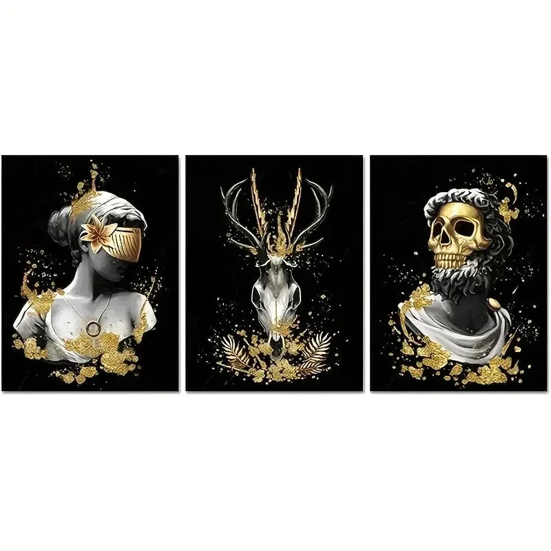 3pcs Retro Horror Theme Portrait Metal Print Ready to Hang Art