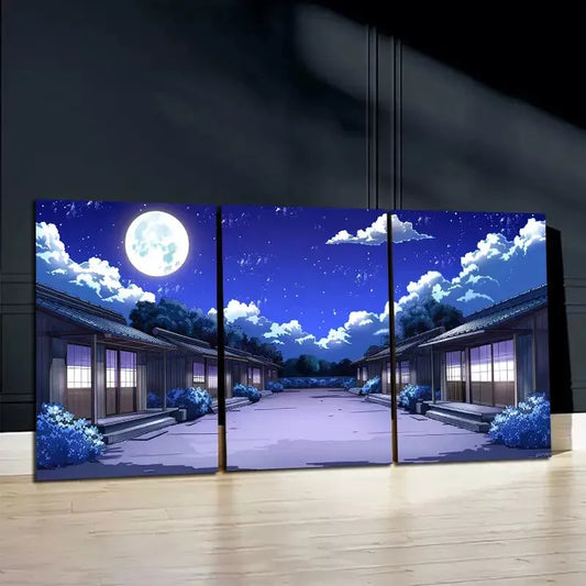 3pcs Dark Clouds and Moon Night Sky Canvas Framed 40x60cm - High Quality Print 100% Australian Made Wall Canvas Ready to Hang