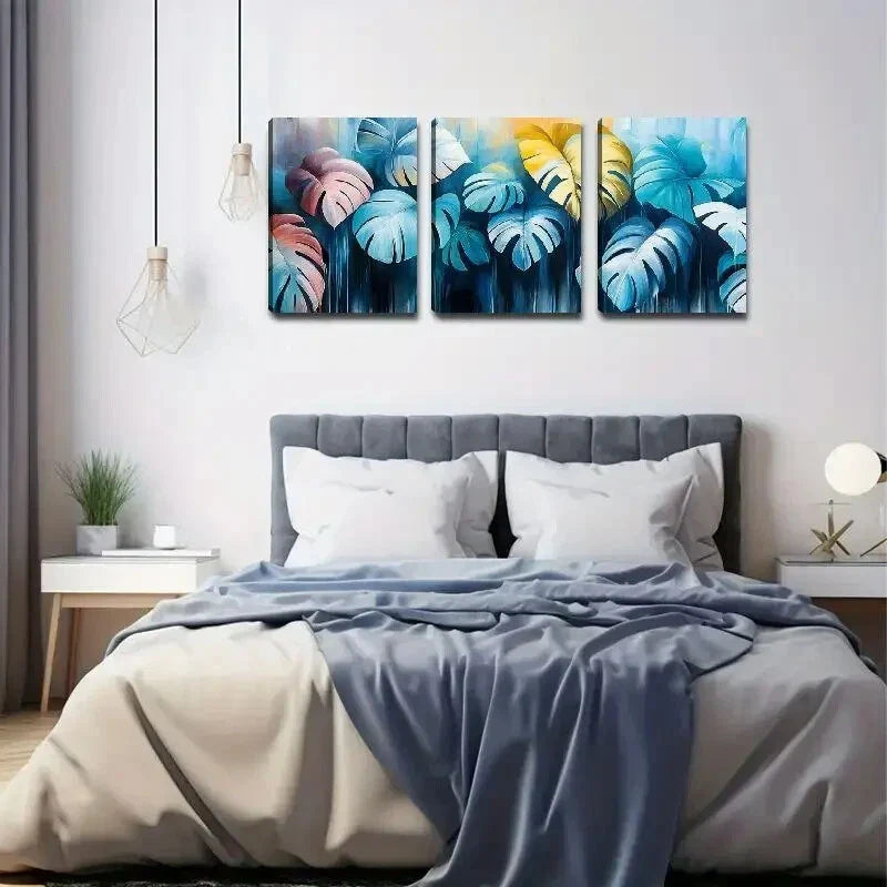 3pcs Elegant Vibrant Tropical Leaf Design Metal Print Ready to Hang Art