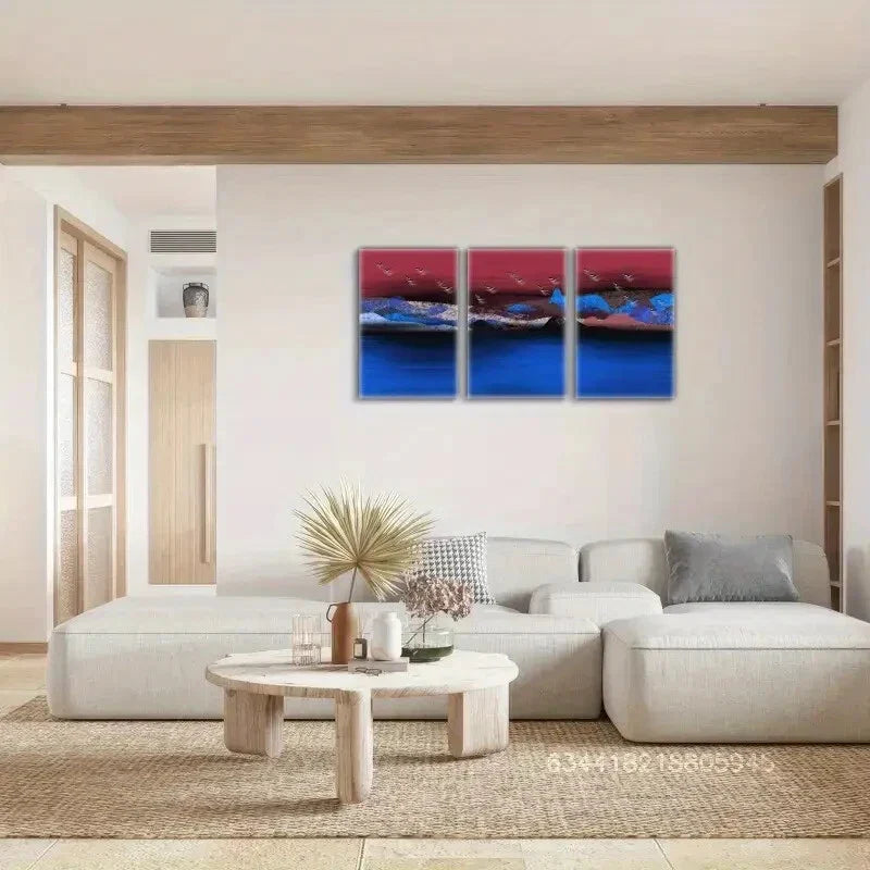 3pcs Mountains, rivers, birds, landscape art Metal Print Ready to Hang Art