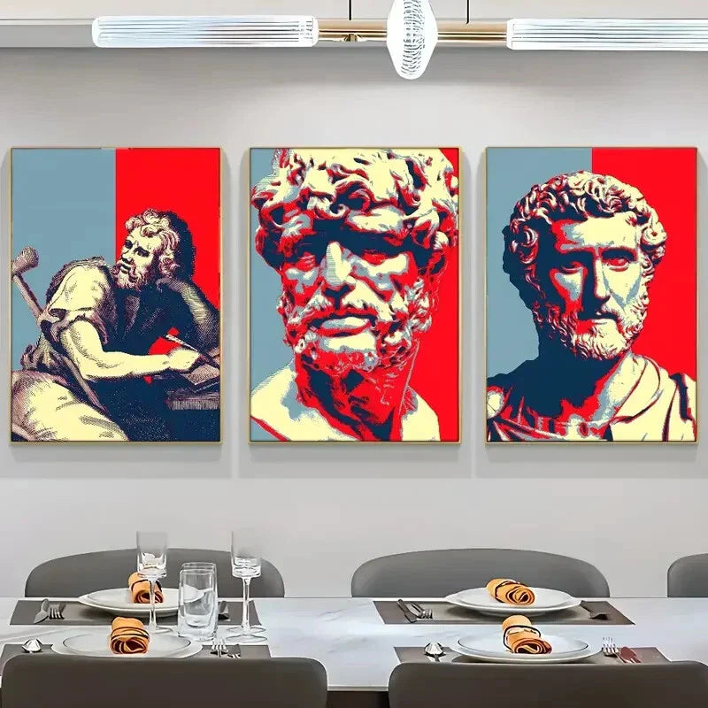 3pcs Celebrity Sculpture Retro Posters Art Metal Print Ready to Hang Art