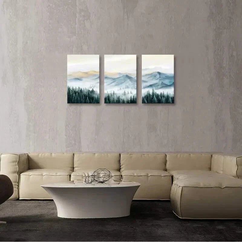 3pcs Misty Forest Mountain Landscape Metal Print Ready to Hang Art