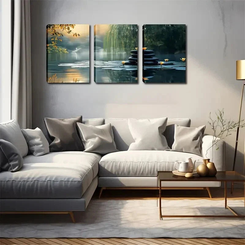3pcs Quiet Lake Vivid Style Wall Art Set Canvas Framed 40x60cm - High Quality Print 100% Australian Made Wall Canvas Ready to Hang