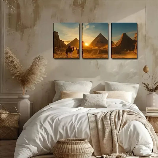 3pcs Relaxing, Sunset, Pyramid, Camel, Wall Art Set Canvas Framed 40x60cm - High Quality Print 100% Australian Made Wall Canvas Ready to Hang