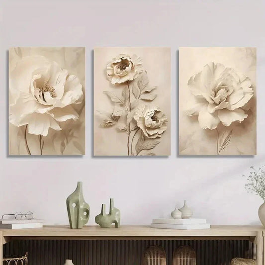 3pcsModern Luxury Floral Wall Art Set Canvas Framed 40x60cm - High Quality Print 100% Australian Made Wall Canvas Ready to Hang