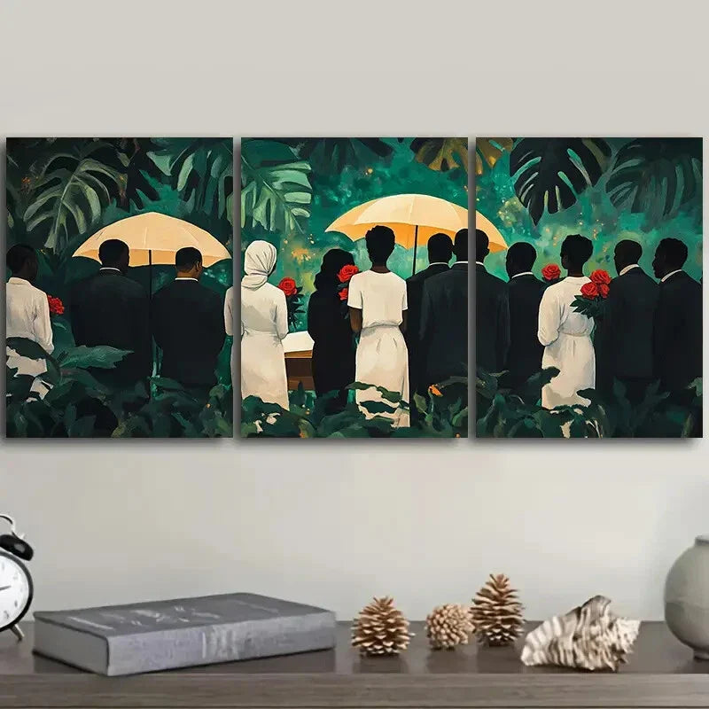 3pcs At the funeral Wall Art Set Canvas Framed 40x60cm - High Quality Print 100% Australian Made Wall Canvas Ready to Hang