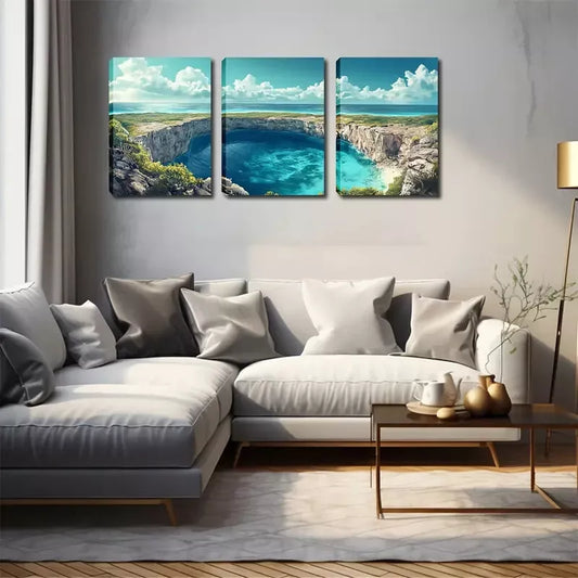 3pcs Majestic Lake & Cliffs Landscape Wall Art Set Canvas Framed 40x60cm - High Quality Print 100% Australian Made Wall Canvas Ready to Hang